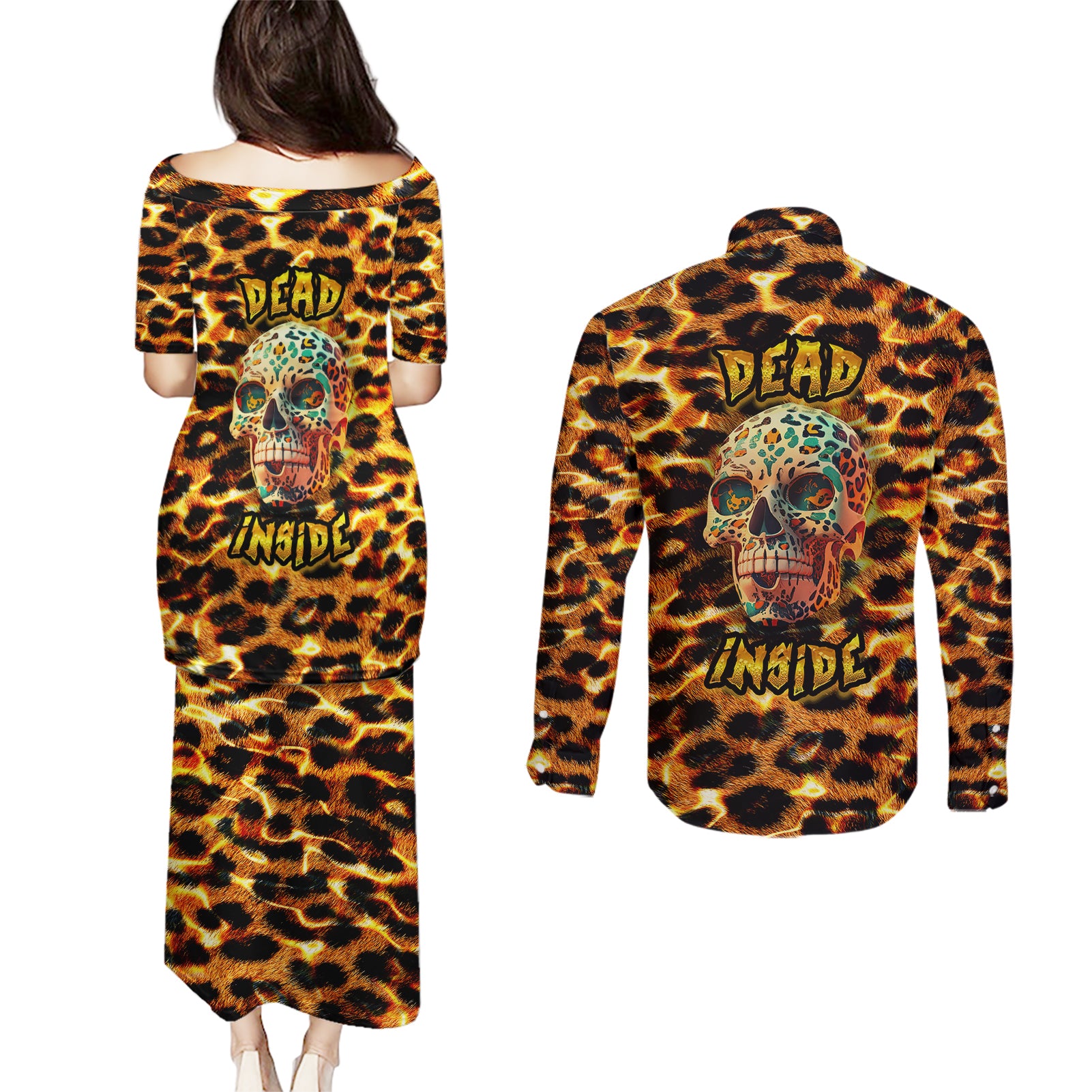 leopard-skull-couples-matching-puletasi-dress-and-long-sleeve-button-shirts-dead-inside