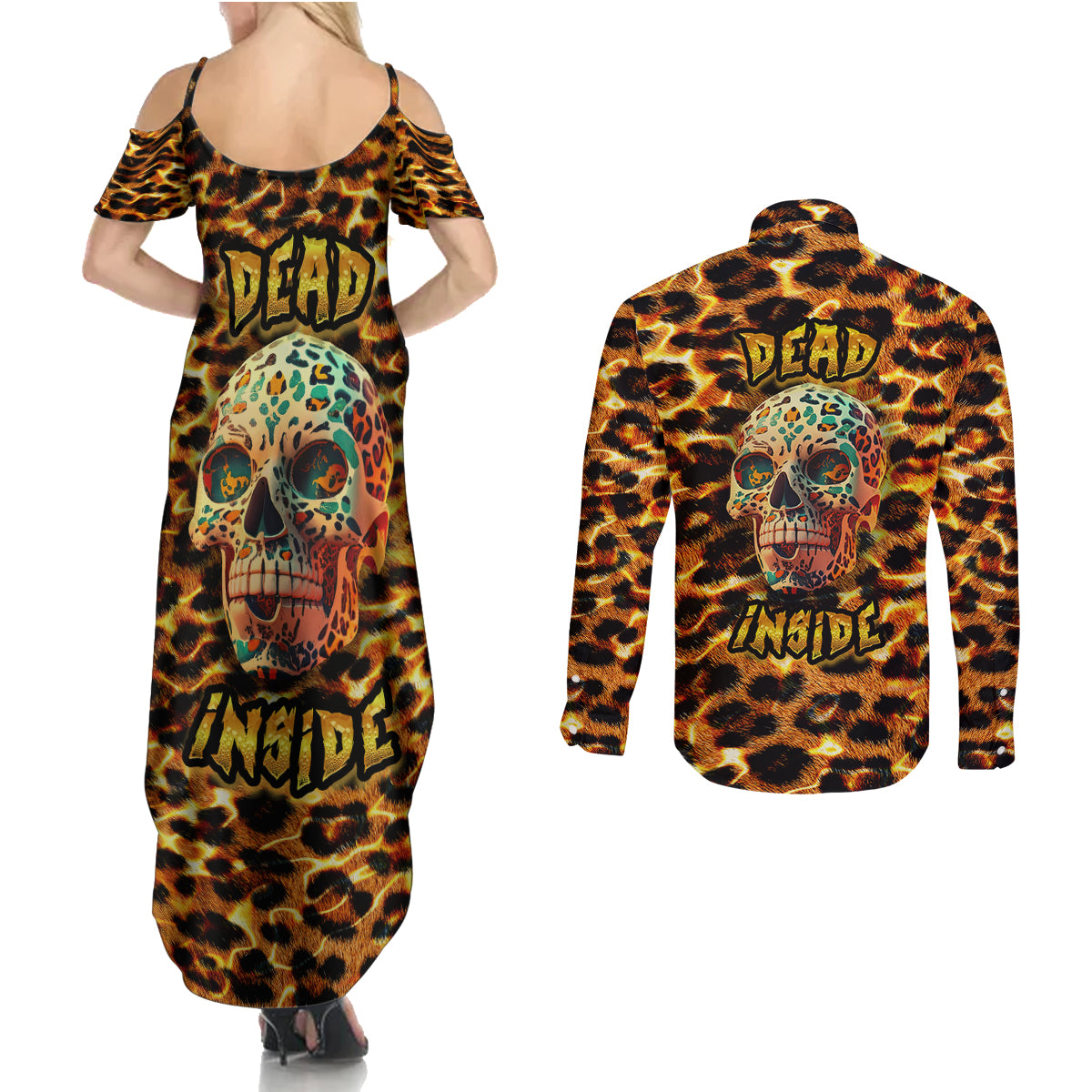 leopard-skull-couples-matching-summer-maxi-dress-and-long-sleeve-button-shirts-dead-inside