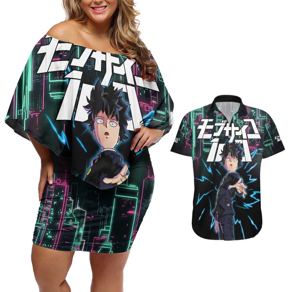 Ritsu Kageyama - Mob Psycho 100 Couples Matching Off Shoulder Short Dress and Hawaiian Shirt Anime Style