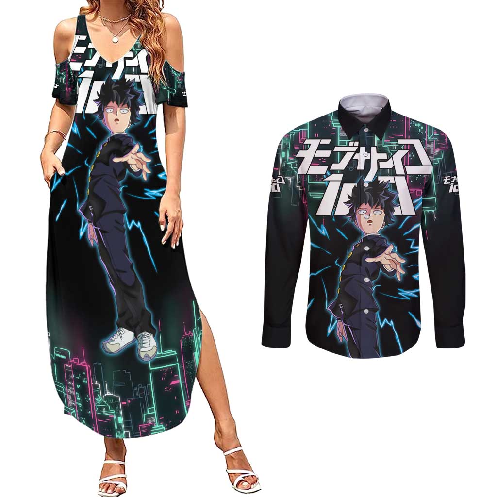 Ritsu Kageyama - Mob Psycho 100 Couples Matching Summer Maxi Dress and Long Sleeve Button Shirt Anime Style