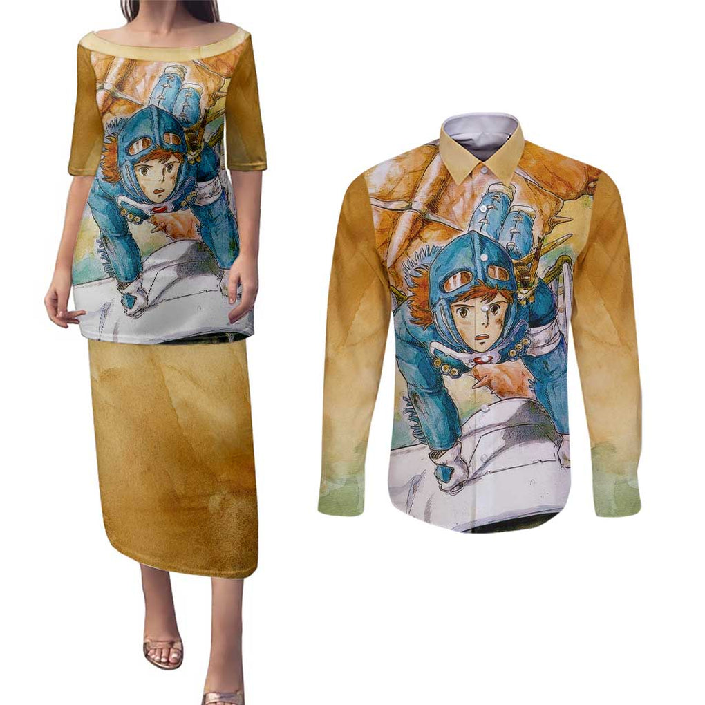 Trippy Nausicaa of the Valley of the Wind Studio Ghibli Couples Matching Puletasi and Long Sleeve Button Shirt Trippy Style