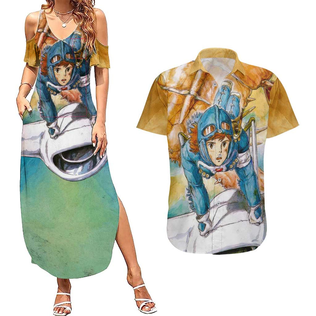 Trippy Nausicaa of the Valley of the Wind Studio Ghibli Couples Matching Summer Maxi Dress and Hawaiian Shirt Trippy Style