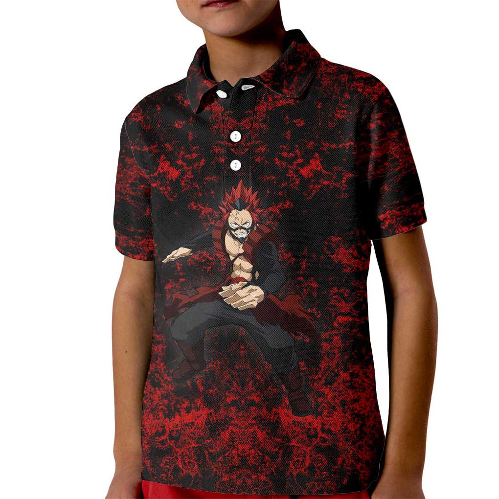 Red Riot Eijiro My Hero Academia Kid Polo Shirt Blood Grunge Style