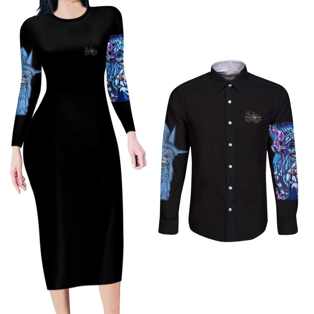 Statue of God - Solo Leveling Couples Matching Long Sleeve Bodycon Dress and Long Sleeve Button Shirt Japan Anime Style