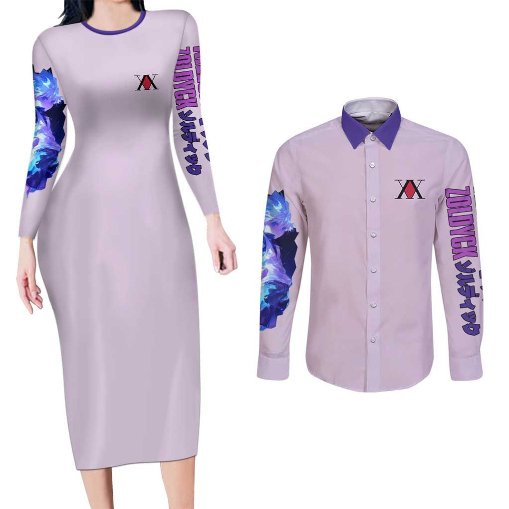 Killua Zoldyck V4 Hunter x Hunter Couples Matching Long Sleeve Bodycon Dress and Long Sleeve Button Shirt Anime Style