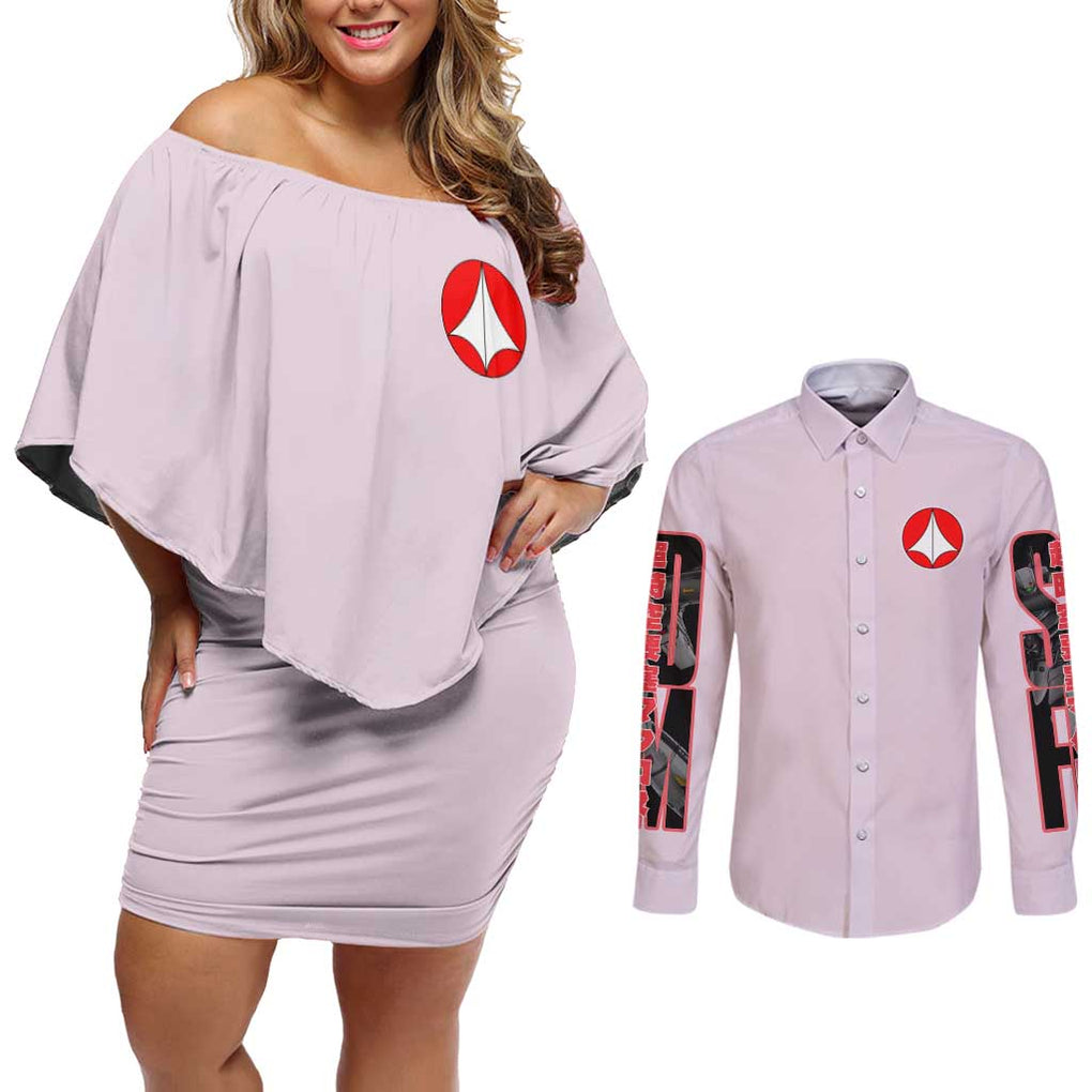 Super Dimension Fortress Macross Couples Matching Off Shoulder Short Dress and Long Sleeve Button Shirt Anime Style