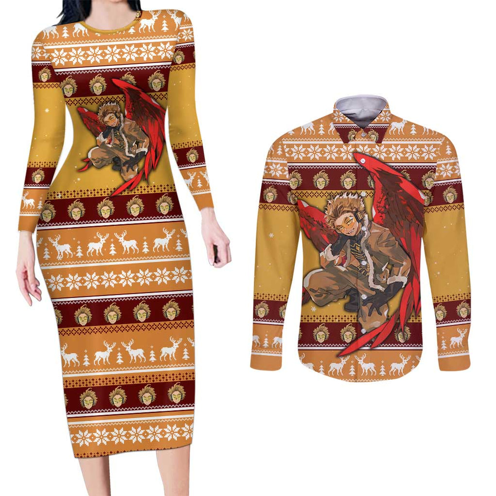 Hawks - My Hero Academia Couples Matching Long Sleeve Bodycon Dress and Long Sleeve Button Shirt Anime Mix Christmas Style