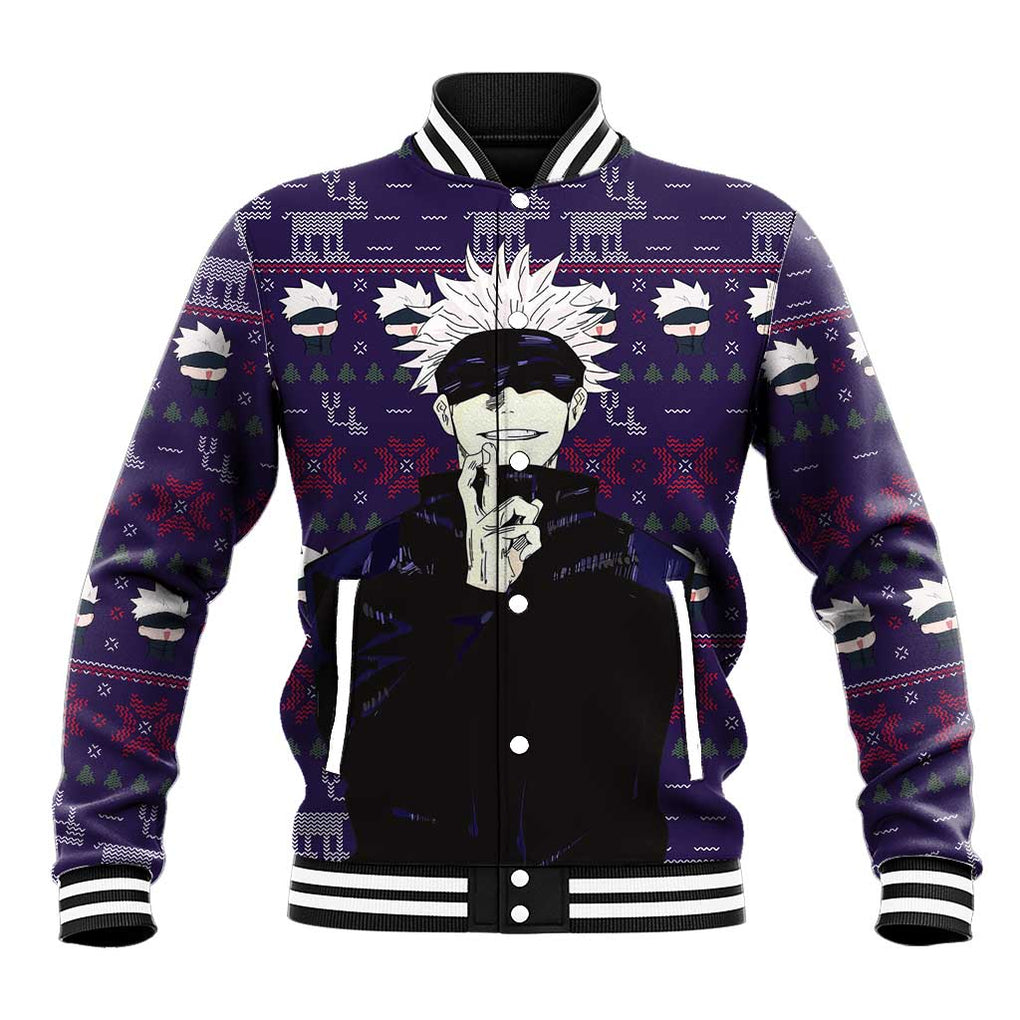 Gojo Satoru Ugly Christmas - Jujutsu Kaisen Baseball Jacket Anime Mix Christmas Style