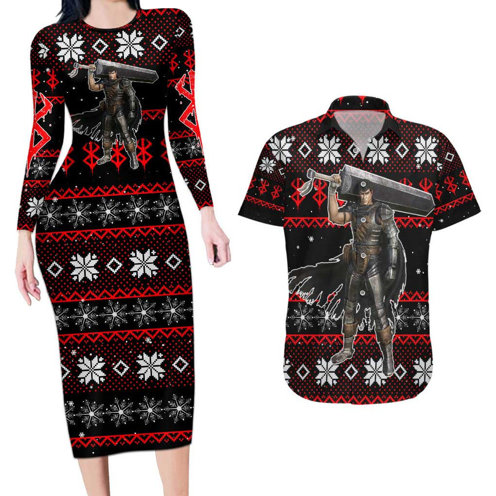 Guts - Berserk Couples Matching Long Sleeve Bodycon Dress and Hawaiian Shirt Anime Mix Christmas Style