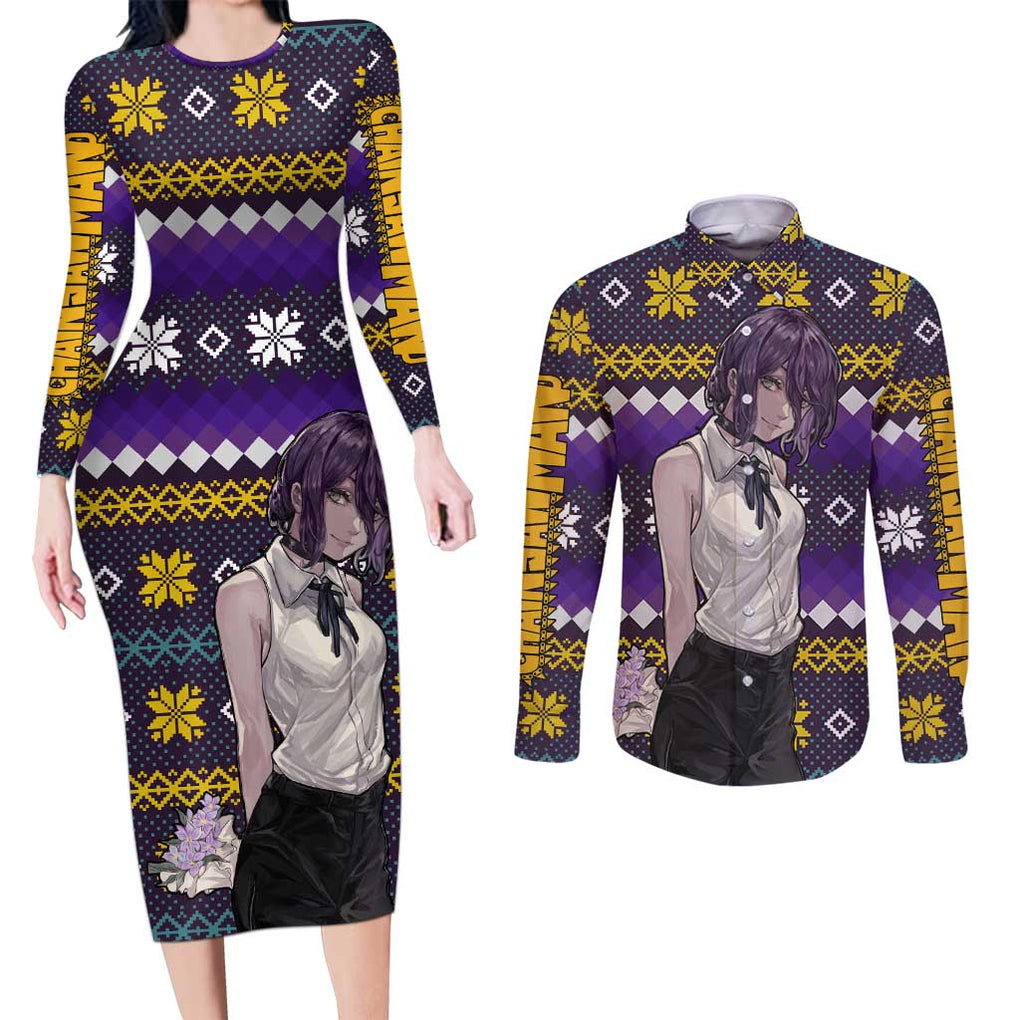 Zere - Chainsaw Man Couples Matching Long Sleeve Bodycon Dress and Long Sleeve Button Shirt Anime Mix Christmas Style