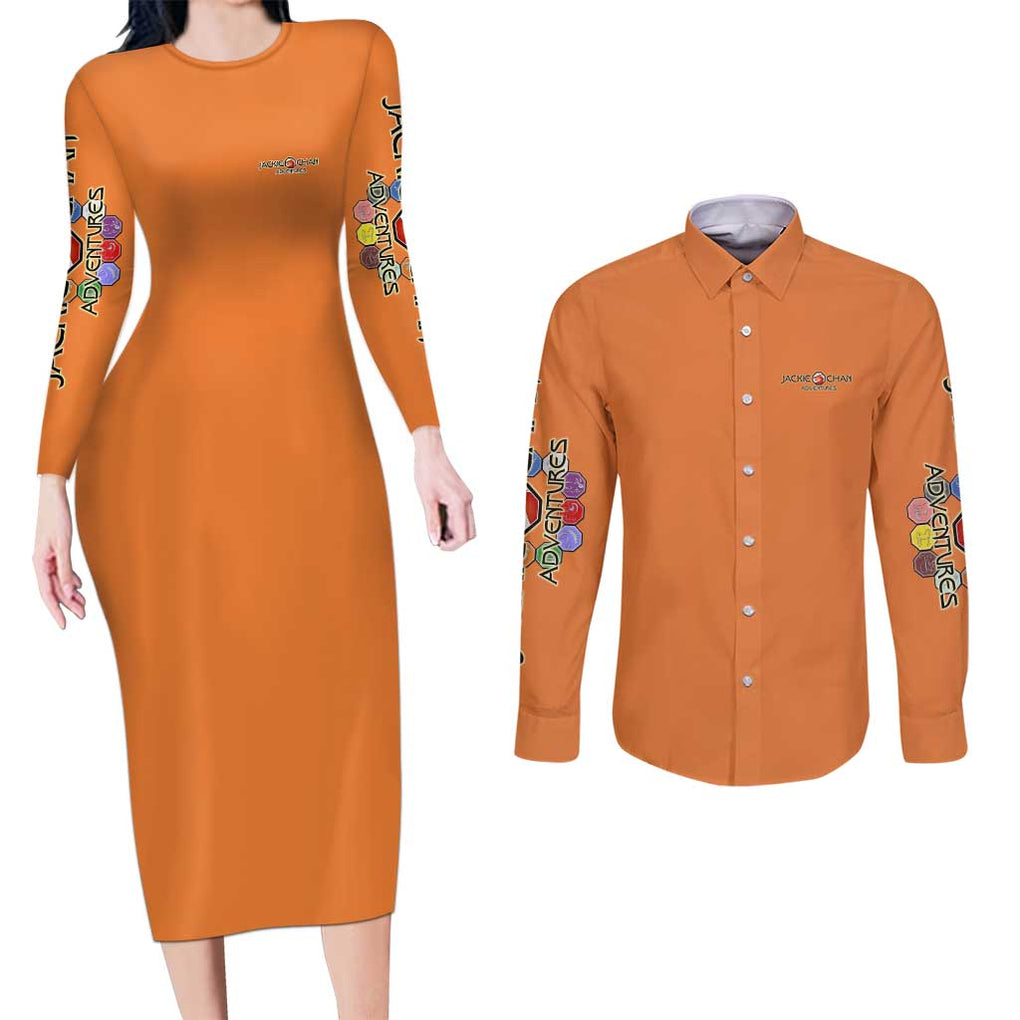 Jackie Chan Adventure Couples Matching Long Sleeve Bodycon Dress and Long Sleeve Button Shirt Japan Anime Style