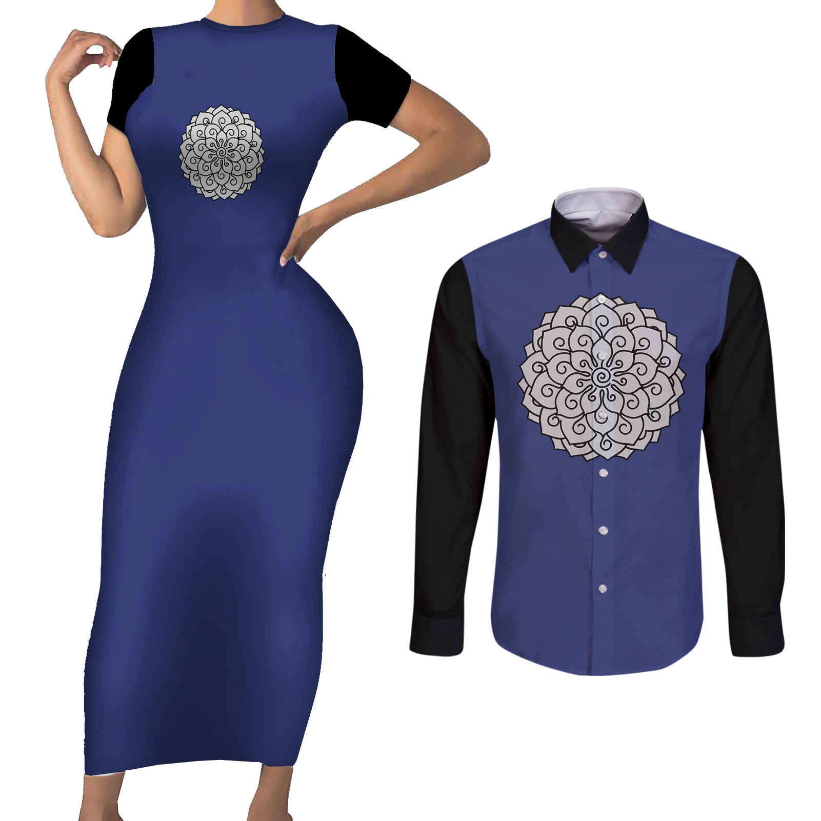 Nico Robin - One Piece Anime Couples Matching Short Sleeve Bodycon Dress and Long Sleeve Button Shirt