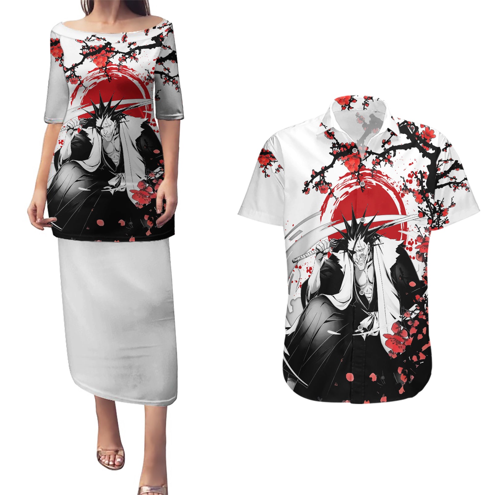 Kenpachi Zaraki Couples Matching Puletasi and Hawaiian Shirt Anime Japan Style