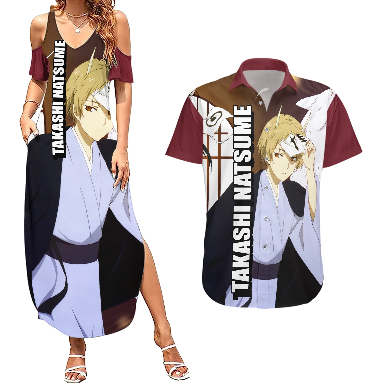 Takashi Natsume Couples Matching Summer Maxi Dress and Hawaiian Shirt Natsume Yuujinchou