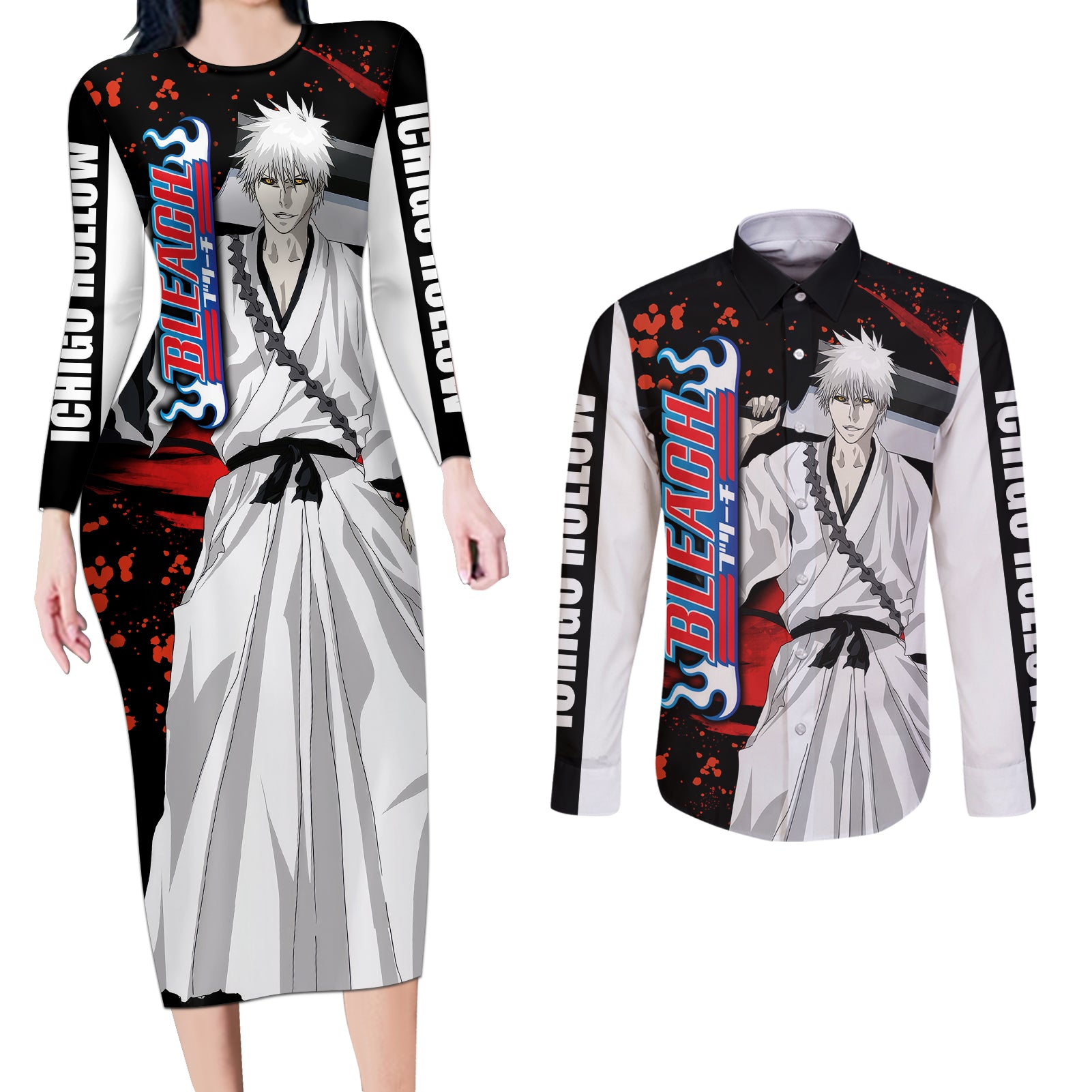 Ichigo Hollow Couples Matching Long Sleeve Bodycon Dress and Long Sleeve Button Shirt Bleach