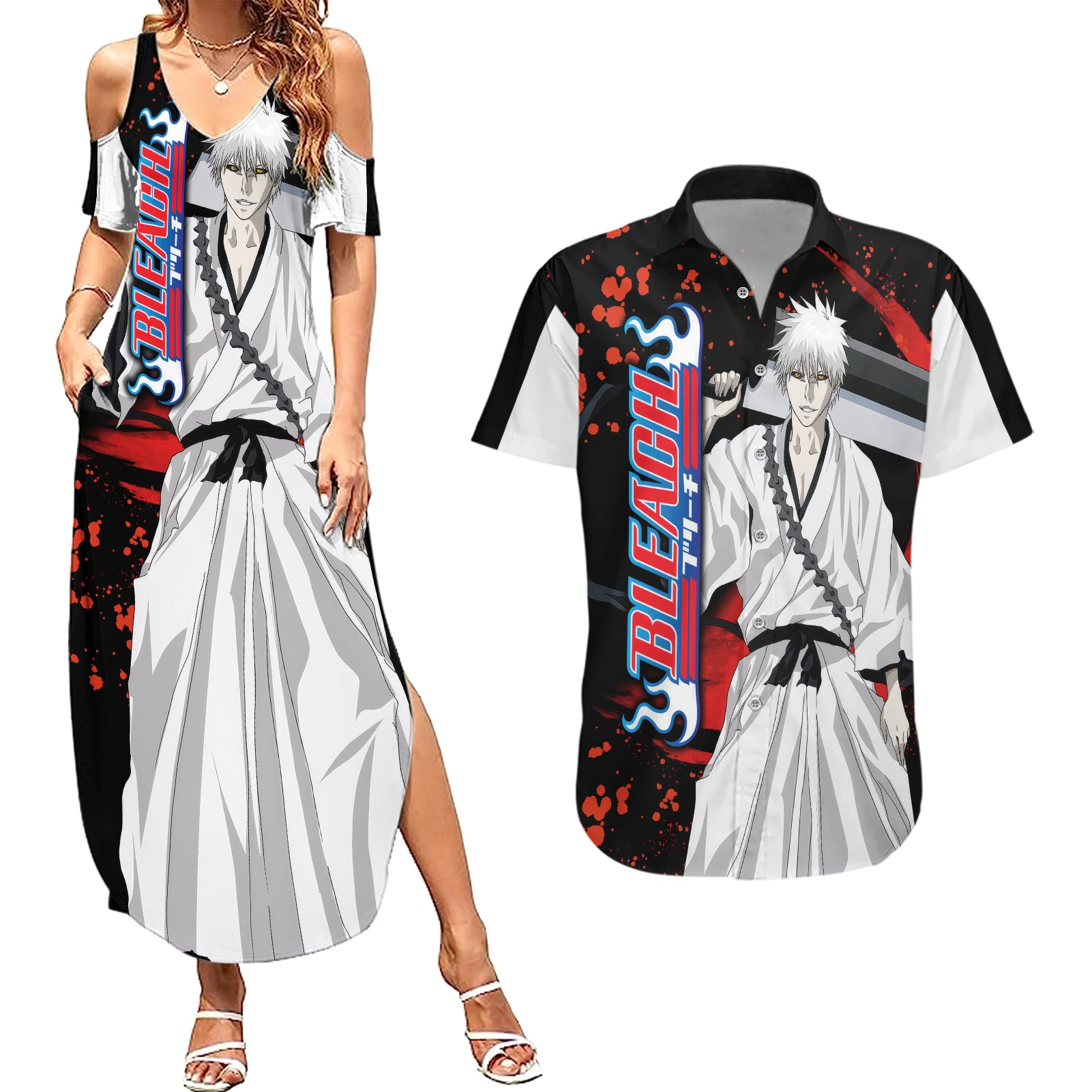 Ichigo Hollow Couples Matching Summer Maxi Dress and Hawaiian Shirt Bleach