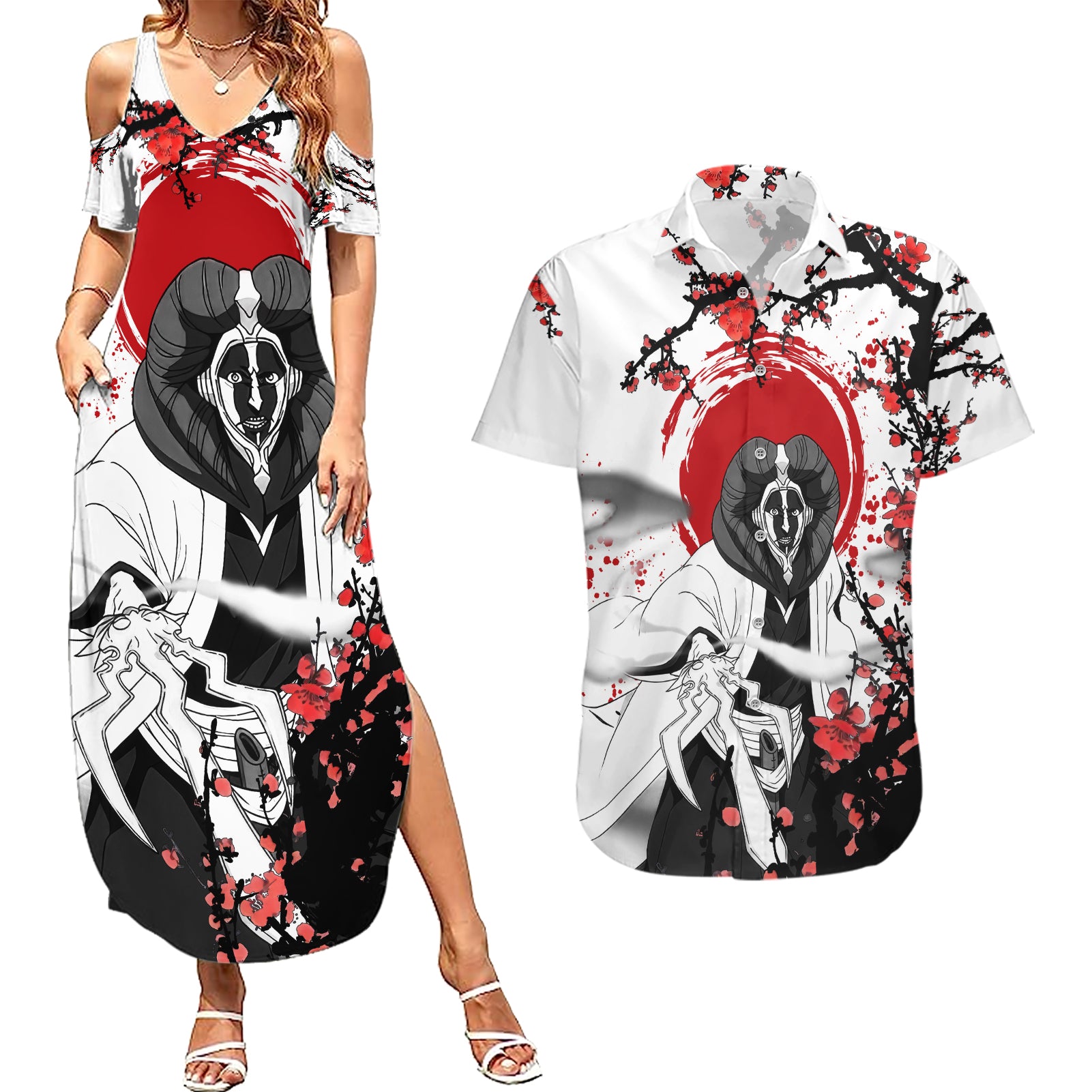 Mayuri Kurotsuchi Couples Matching Summer Maxi Dress and Hawaiian Shirt Anime Japan Style