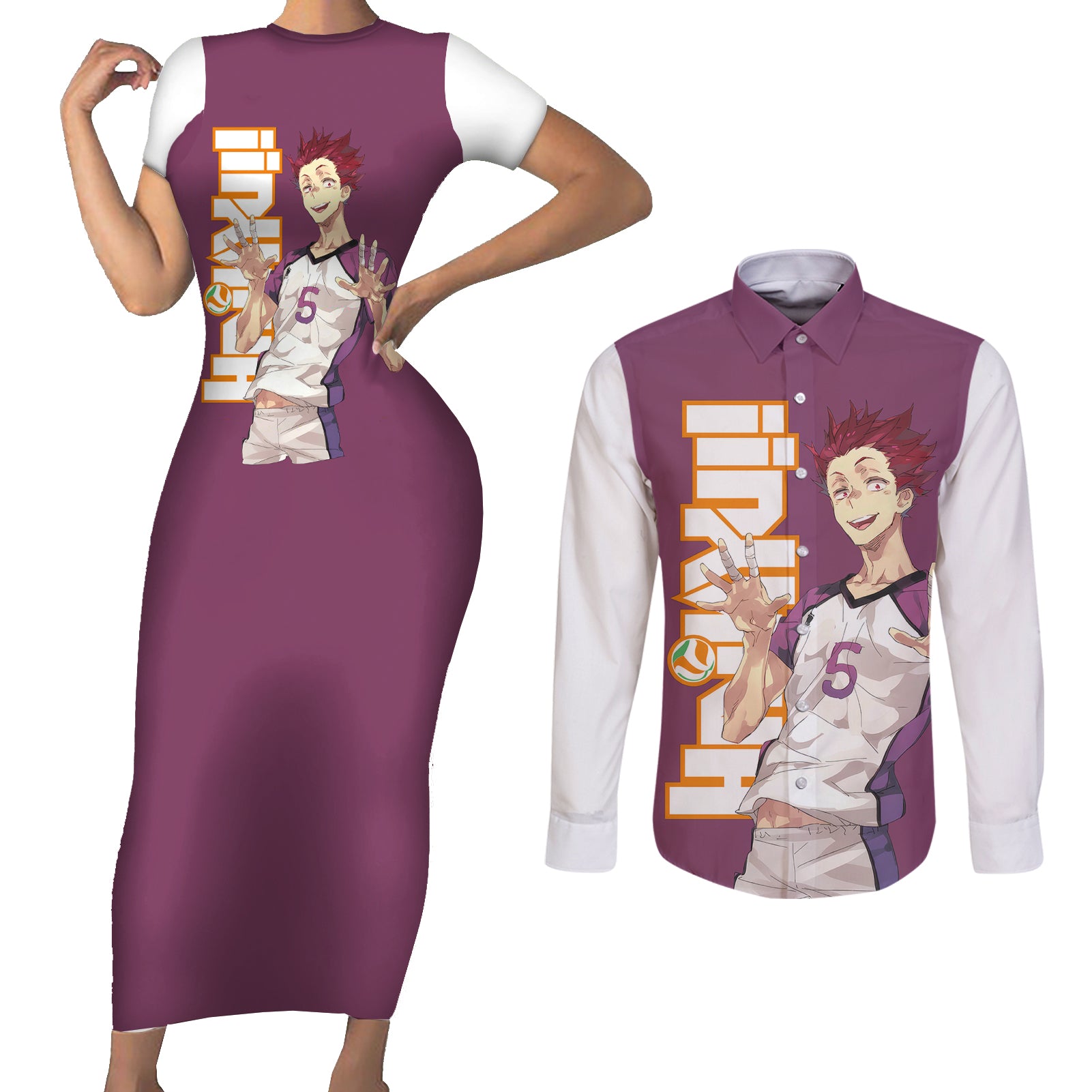 Shiratorizawa Satori Tendo Couples Matching Short Sleeve Bodycon Dress and Long Sleeve Button Shirt Haikyu