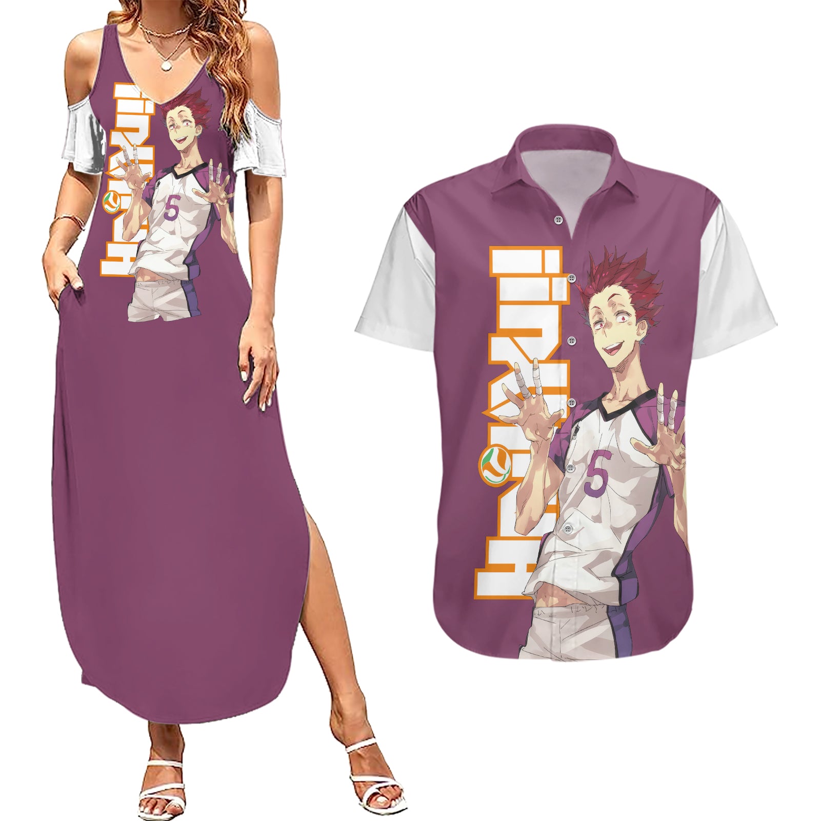 Shiratorizawa Satori Tendo Couples Matching Summer Maxi Dress and Hawaiian Shirt Haikyu