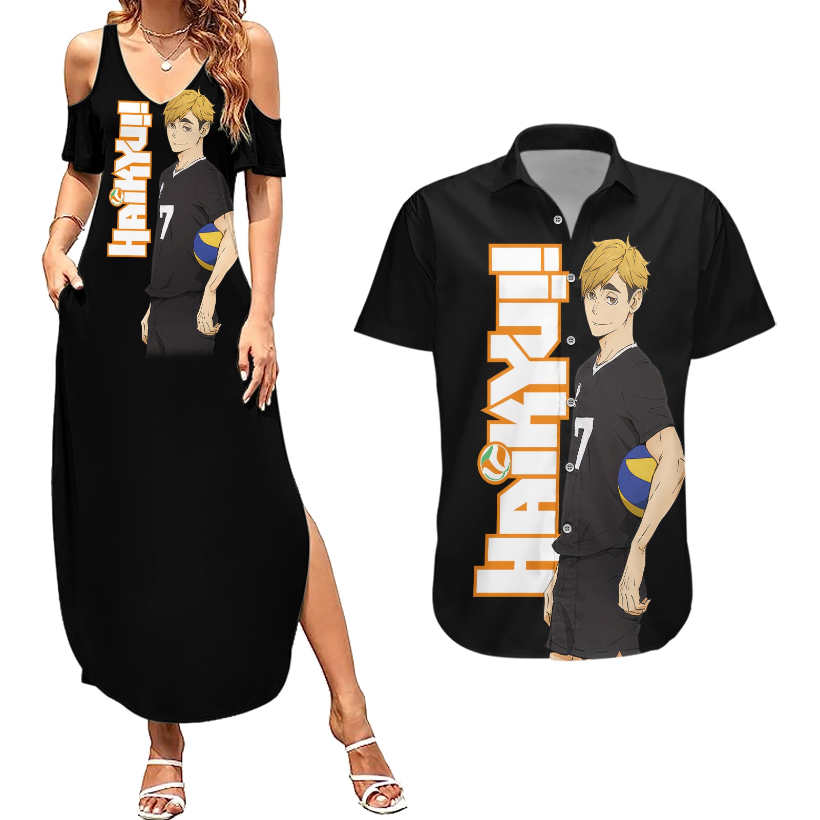 Inarizaki Atsumu Miya Couples Matching Summer Maxi Dress and Hawaiian Shirt Haikyu