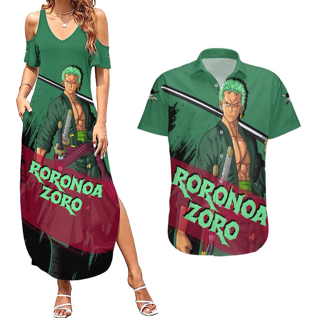 Roronoa Zoro - One Piece Couples Matching Summer Maxi Dress and Hawaiian Shirt Anime Style