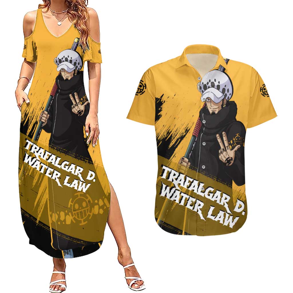 Trafalgar D. Water Law - One Piece Couples Matching Summer Maxi Dress and Hawaiian Shirt Anime Style