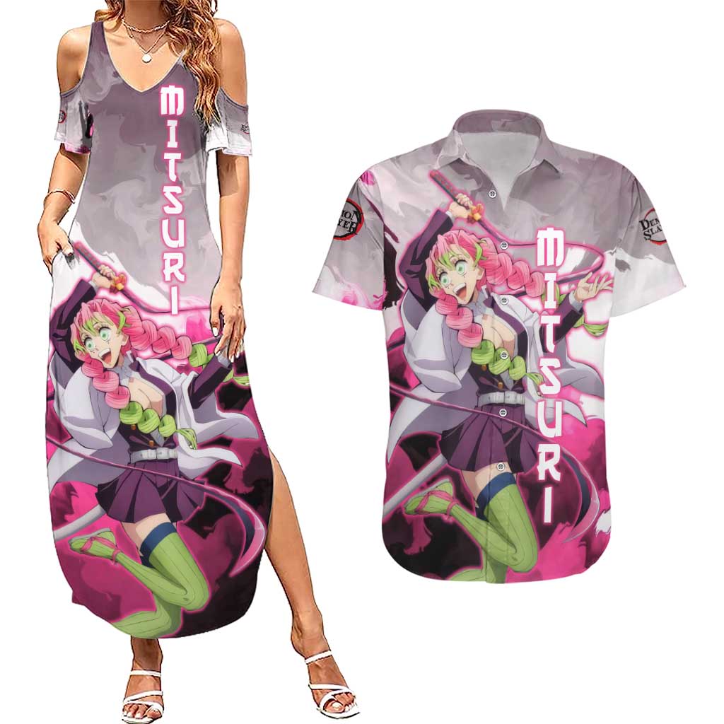 Mitsuri Kanroji - Demon Slayer Couples Matching Summer Maxi Dress and Hawaiian Shirt Anime Style