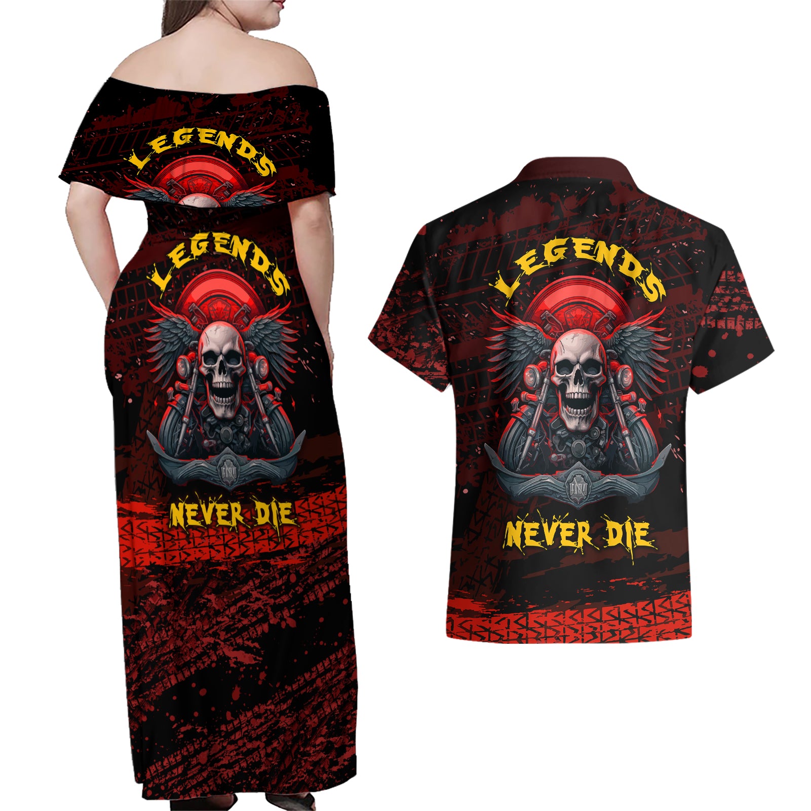 skull-biker-couples-matching-off-shoulder-maxi-dress-and-hawaiian-shirt-legend-never-die