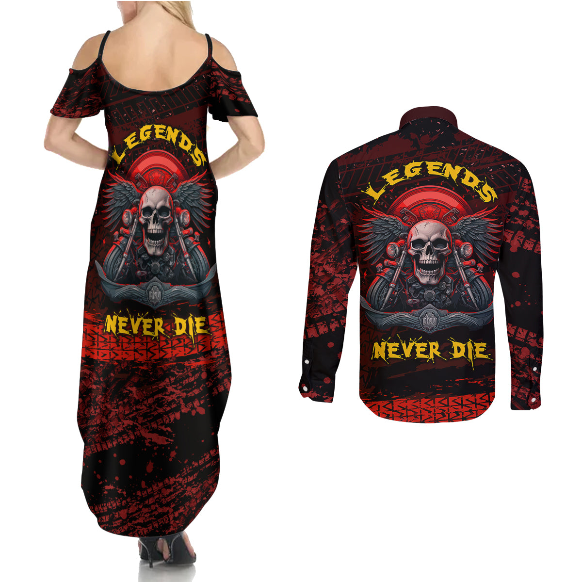 skull-biker-couples-matching-summer-maxi-dress-and-long-sleeve-button-shirts-legend-never-die