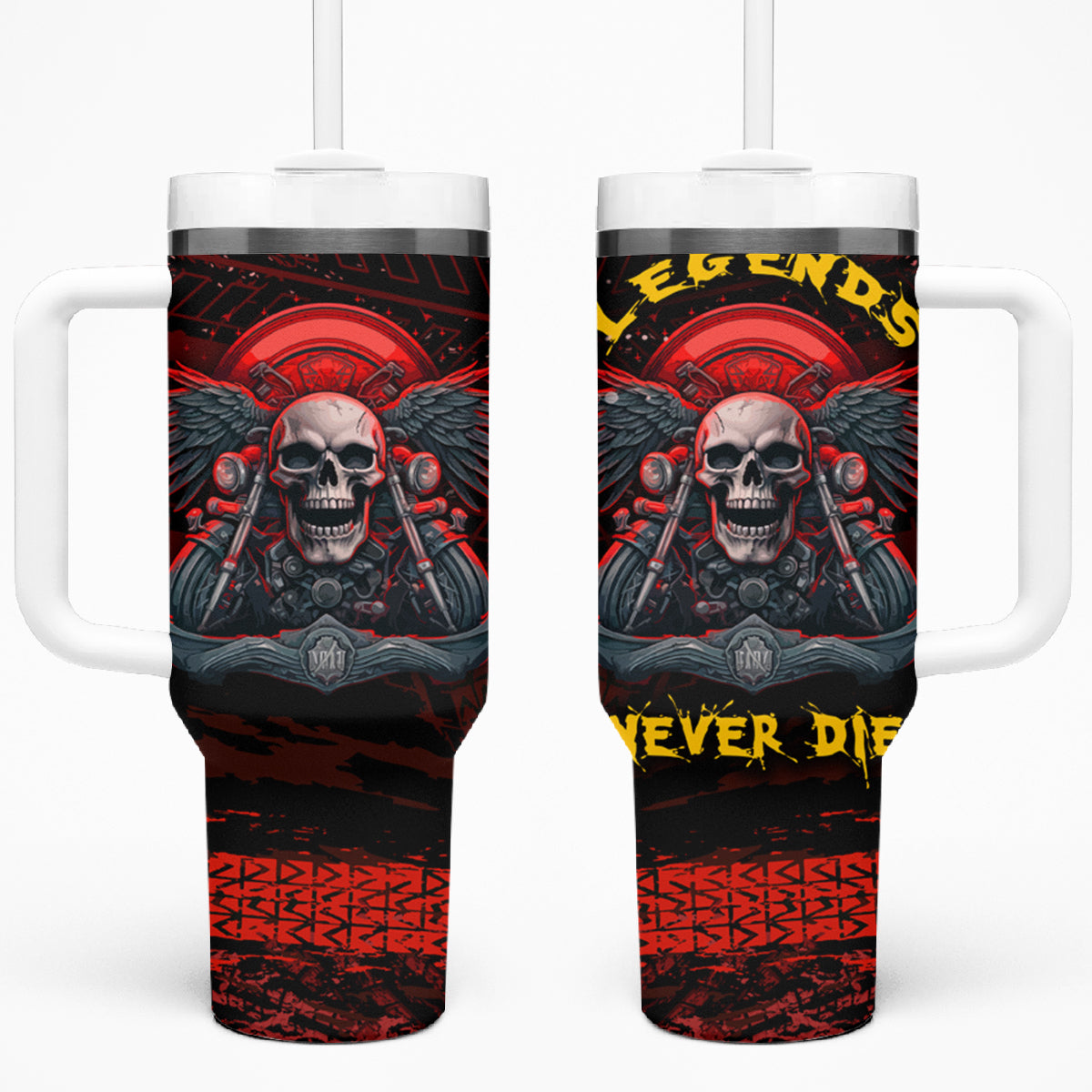 Skull Biker Tumbler With Handle Legend Never Die