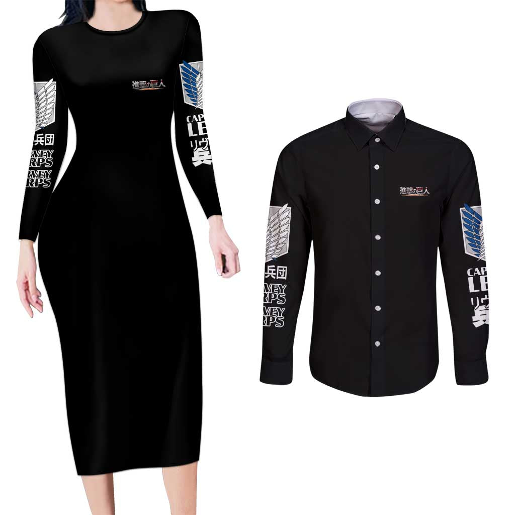 Levi Ackerman x Beast Titan Attack on Titan Couples Matching Long Sleeve Bodycon Dress and Long Sleeve Button Shirt Anime Style