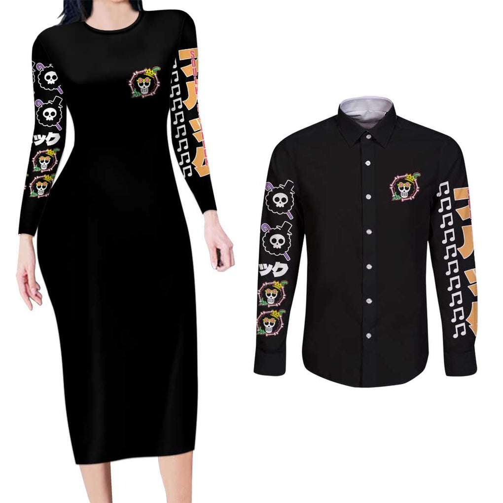 Brook - Straw Hat Team One Piece Couples Matching Long Sleeve Bodycon Dress and Long Sleeve Button Shirt Anime Style