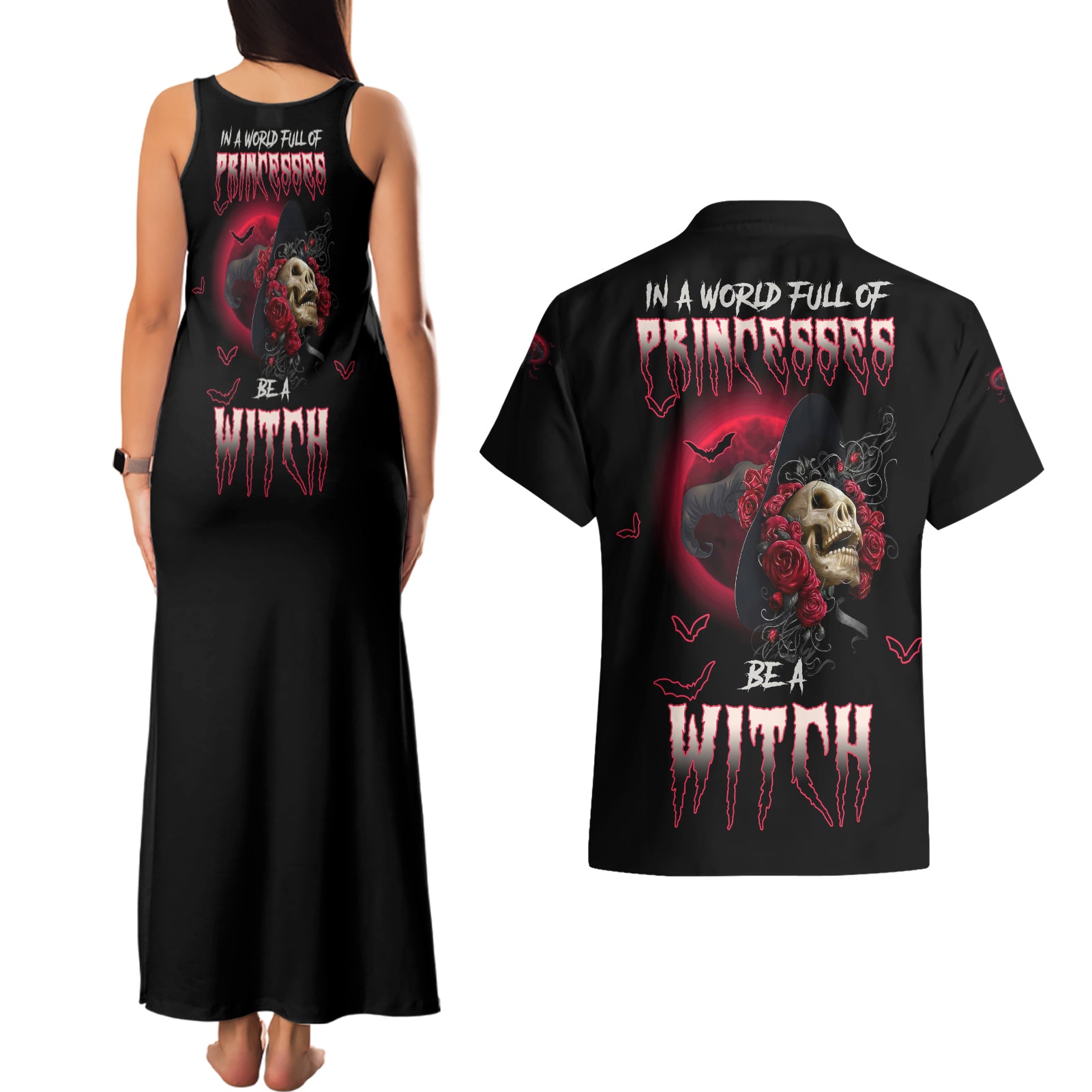 in-a-world-full-of-princesses-be-a-witch-rose-skull-couples-matching-tank-maxi-dress-and-hawaiian-shirt