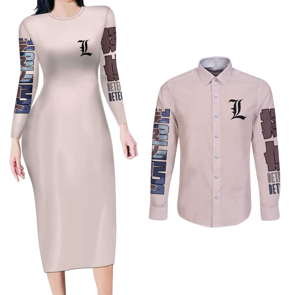 L Death Note Couples Matching Long Sleeve Bodycon Dress and Long Sleeve Button Shirt Anime Style