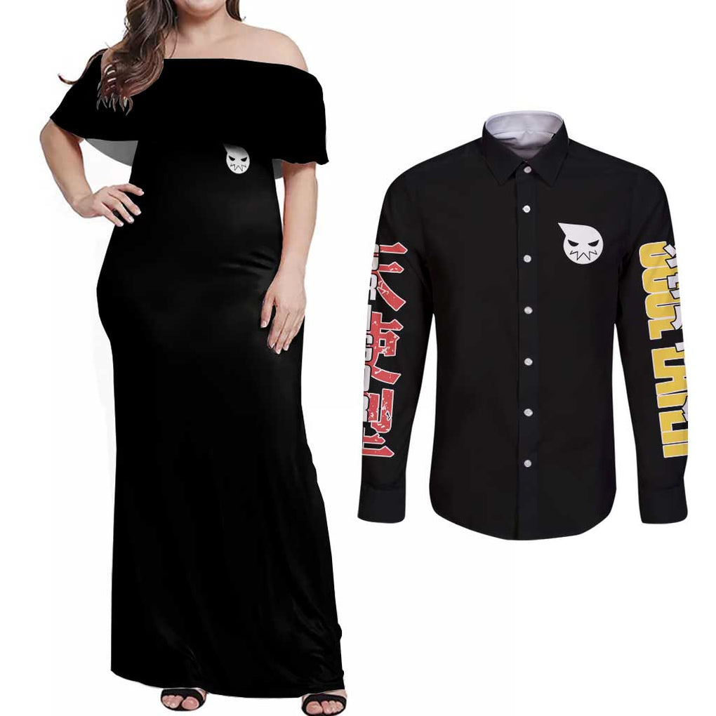 Maka Albarn Soul Eater Couples Matching Off Shoulder Maxi Dress and Long Sleeve Button Shirt Anime Style