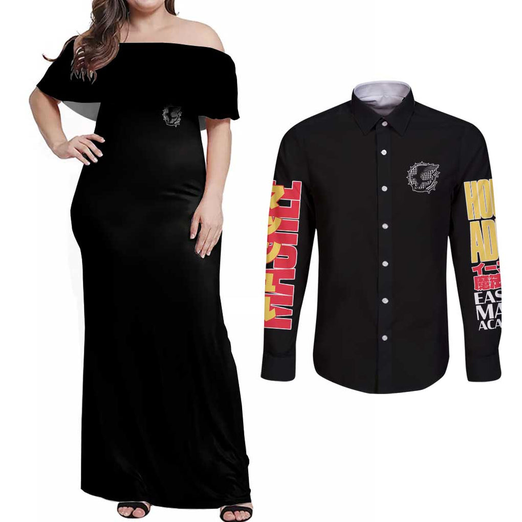 House Adler Mashle Couples Matching Off Shoulder Maxi Dress and Long Sleeve Button Shirt Anime Style