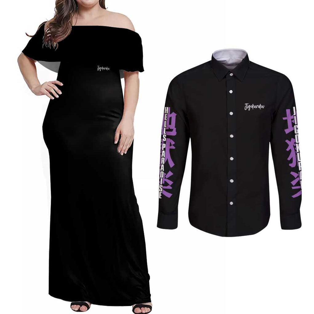 Jigokuraku Hell’s Paradise Couples Matching Off Shoulder Maxi Dress and Long Sleeve Button Shirt Anime Style