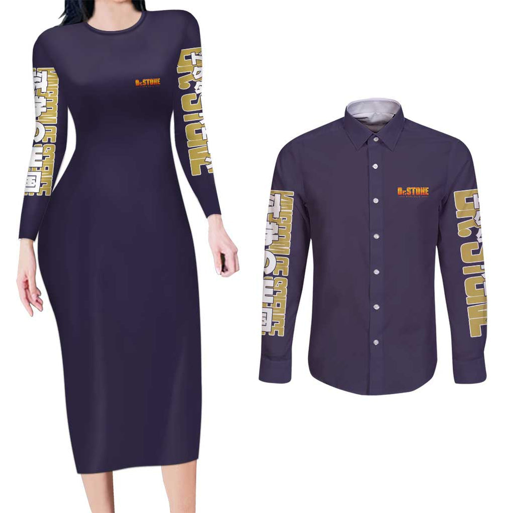 Kingdom of Science Dr. Stone Couples Matching Long Sleeve Bodycon Dress and Long Sleeve Button Shirt Anime Style