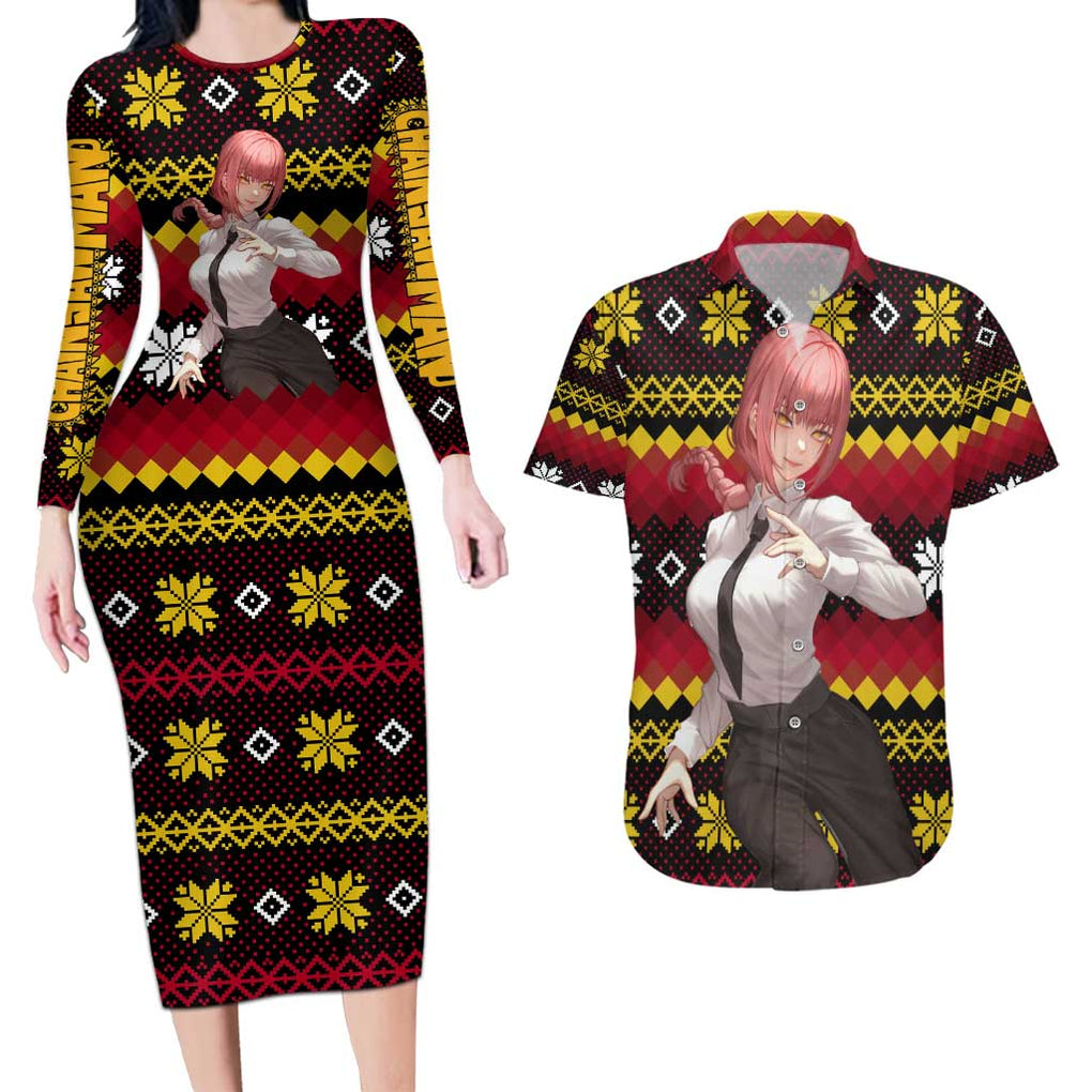 Makima - Chainsaw Man Couples Matching Long Sleeve Bodycon Dress and Hawaiian Shirt Anime Mix Christmas Style