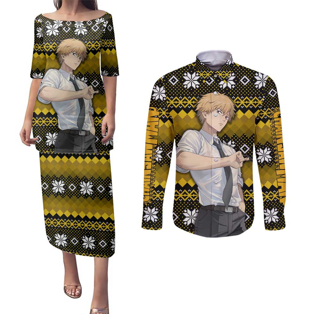 Denji - Chainsaw Man Couples Matching Puletasi and Long Sleeve Button Shirt Anime Mix Christmas Style