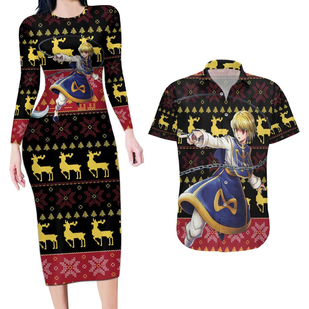 Kurapika - Hunter X Hunter Couples Matching Long Sleeve Bodycon Dress and Hawaiian Shirt Anime Mix Christmas Style