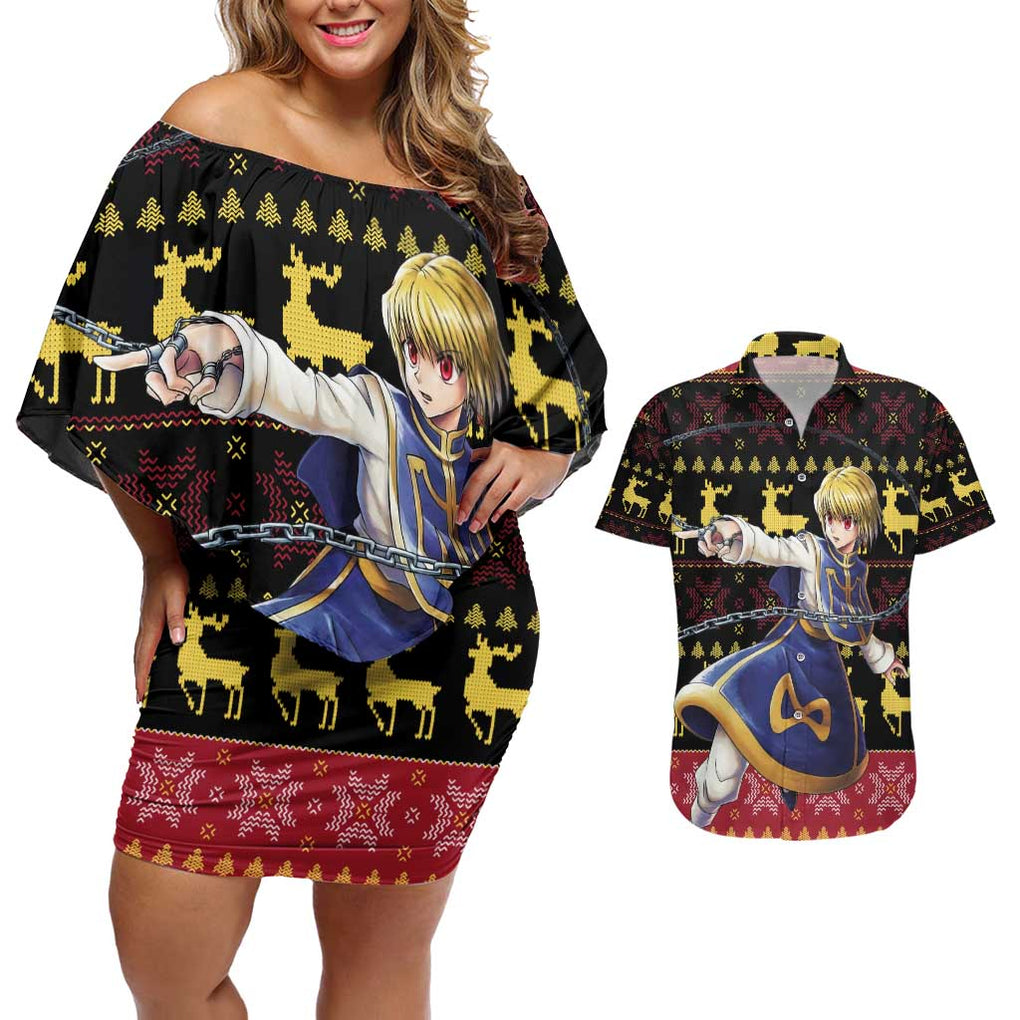 Kurapika - Hunter X Hunter Couples Matching Off Shoulder Short Dress and Hawaiian Shirt Anime Mix Christmas Style