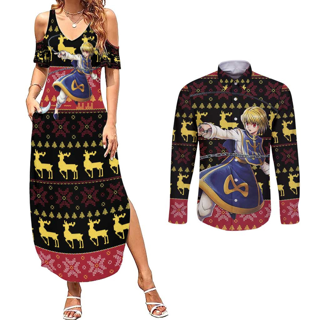 Kurapika - Hunter X Hunter Couples Matching Summer Maxi Dress and Long Sleeve Button Shirt Anime Mix Christmas Style