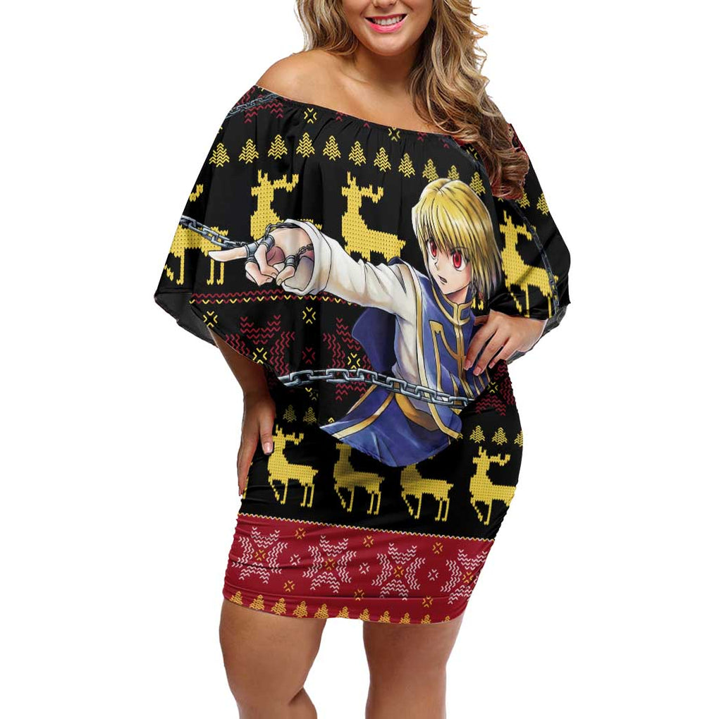 Kurapika - Hunter X Hunter Off Shoulder Short Dress Anime Mix Christmas Style