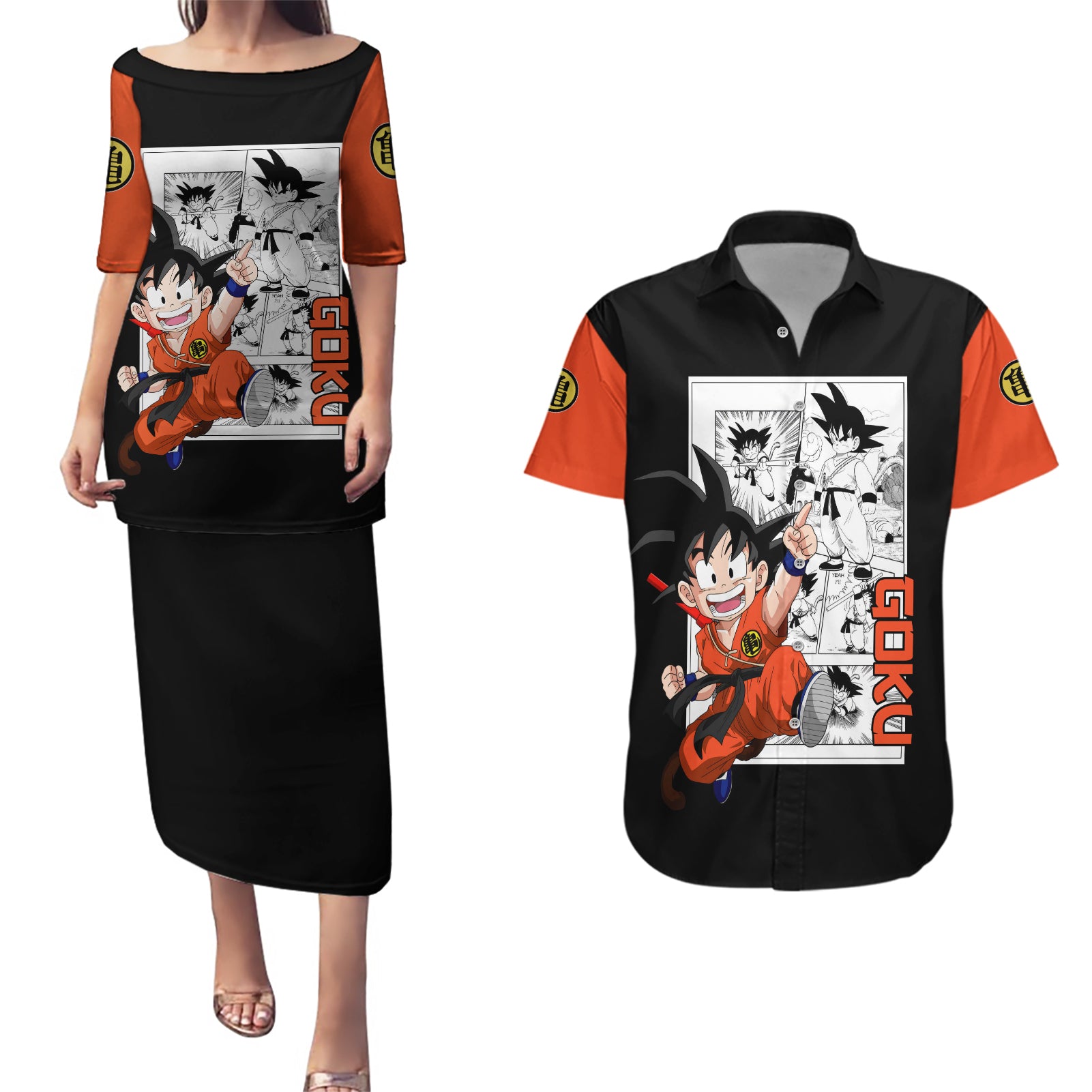 Goku Kid Couples Matching Puletasi and Hawaiian Shirt Dragon Ball Anime Mix Manga