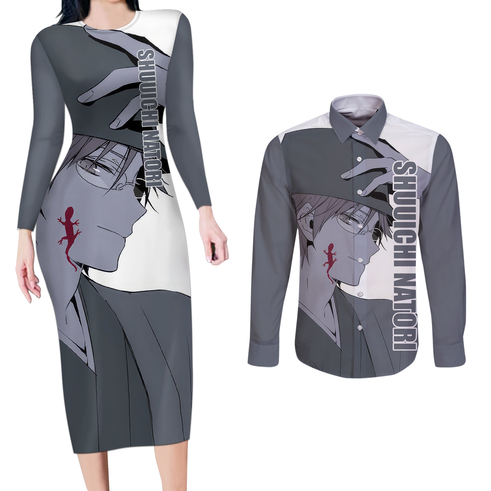 Shuuichi Natori Couples Matching Long Sleeve Bodycon Dress and Long Sleeve Button Shirt Natsume Yuujinchou