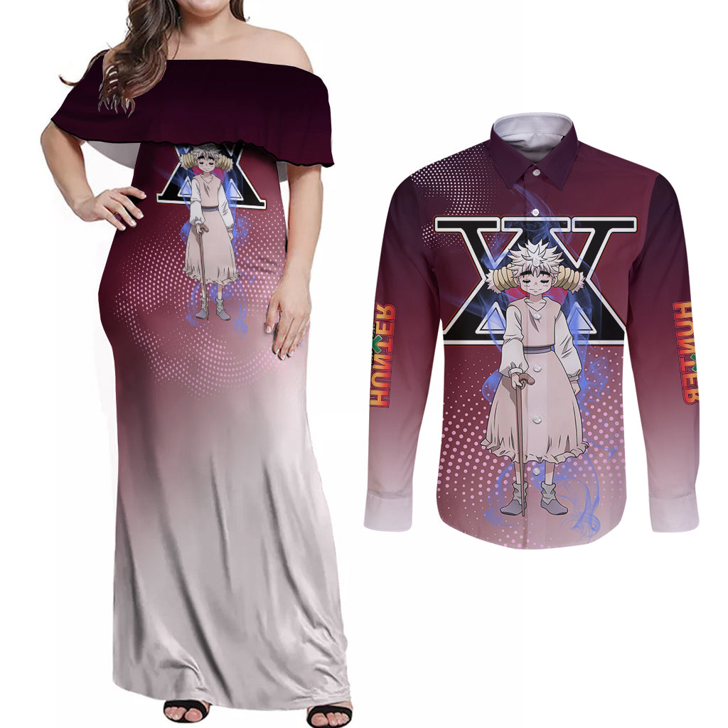 Komugi Hunter X Hunter Couples Matching Off Shoulder Maxi Dress and Long Sleeve Button Shirt Anime Style