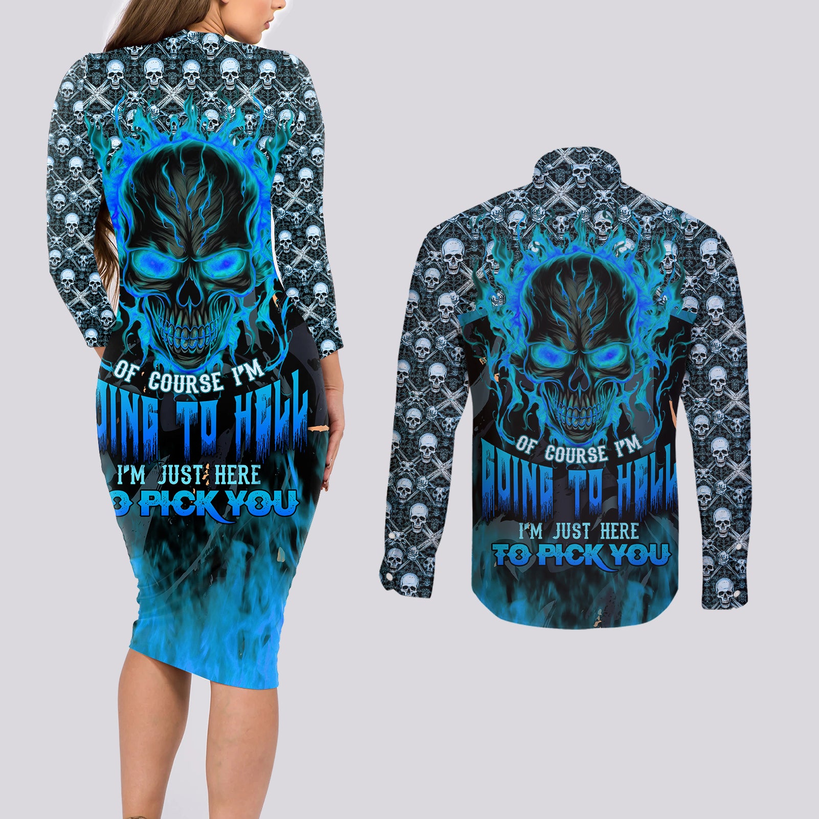 fire-skull-couples-matching-long-sleeve-bodycon-dress-and-long-sleeve-button-shirts-of-course-im-going-to-hell-im-just-here-to-pick-you-up