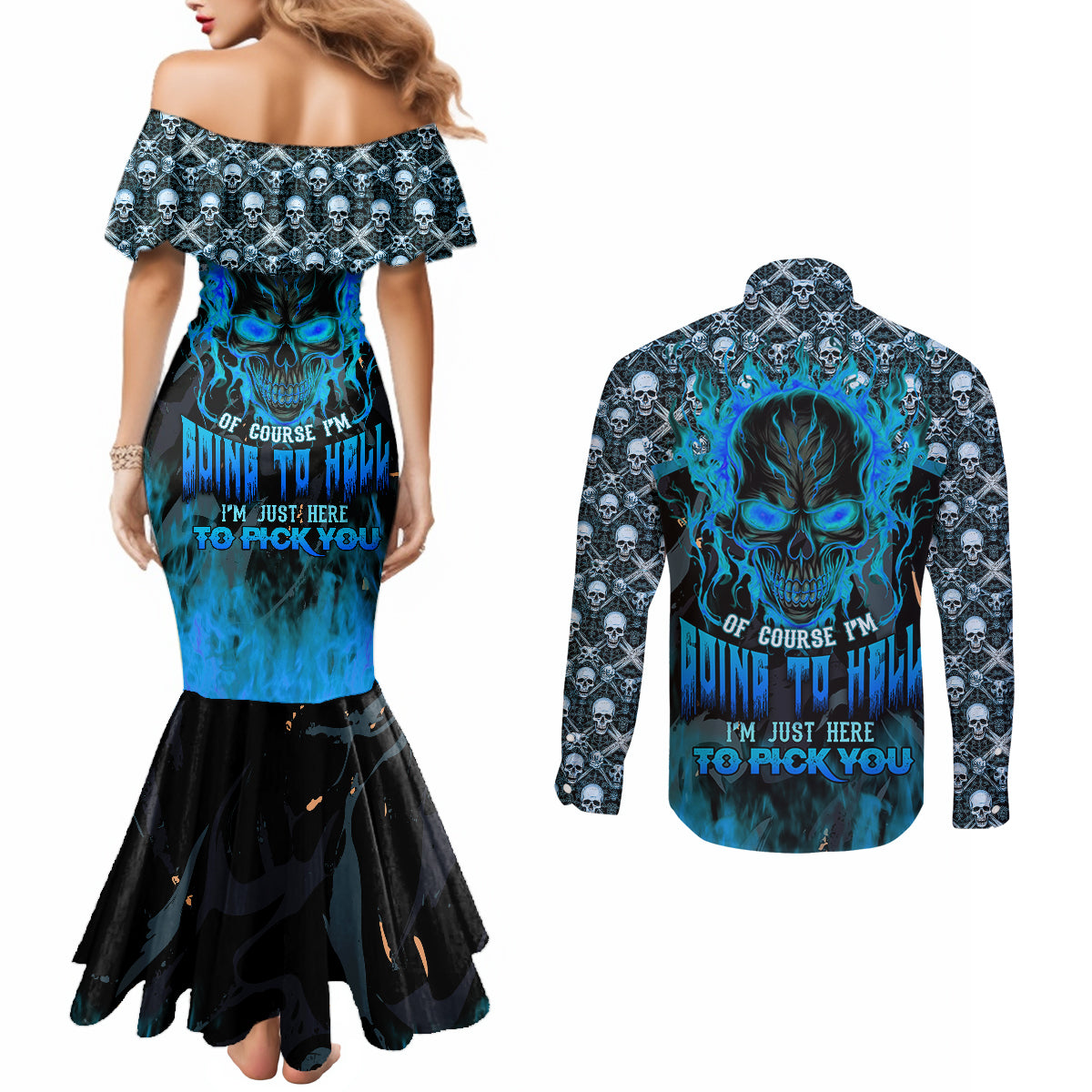 fire-skull-couples-matching-mermaid-dress-and-long-sleeve-button-shirts-of-course-im-going-to-hell-im-just-here-to-pick-you-up