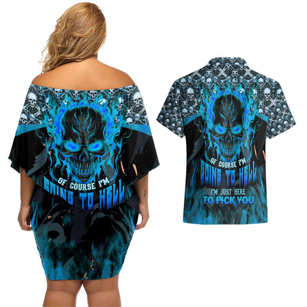 fire-skull-couples-matching-off-shoulder-short-dress-and-hawaiian-shirt-of-course-im-going-to-hell-im-just-here-to-pick-you-up